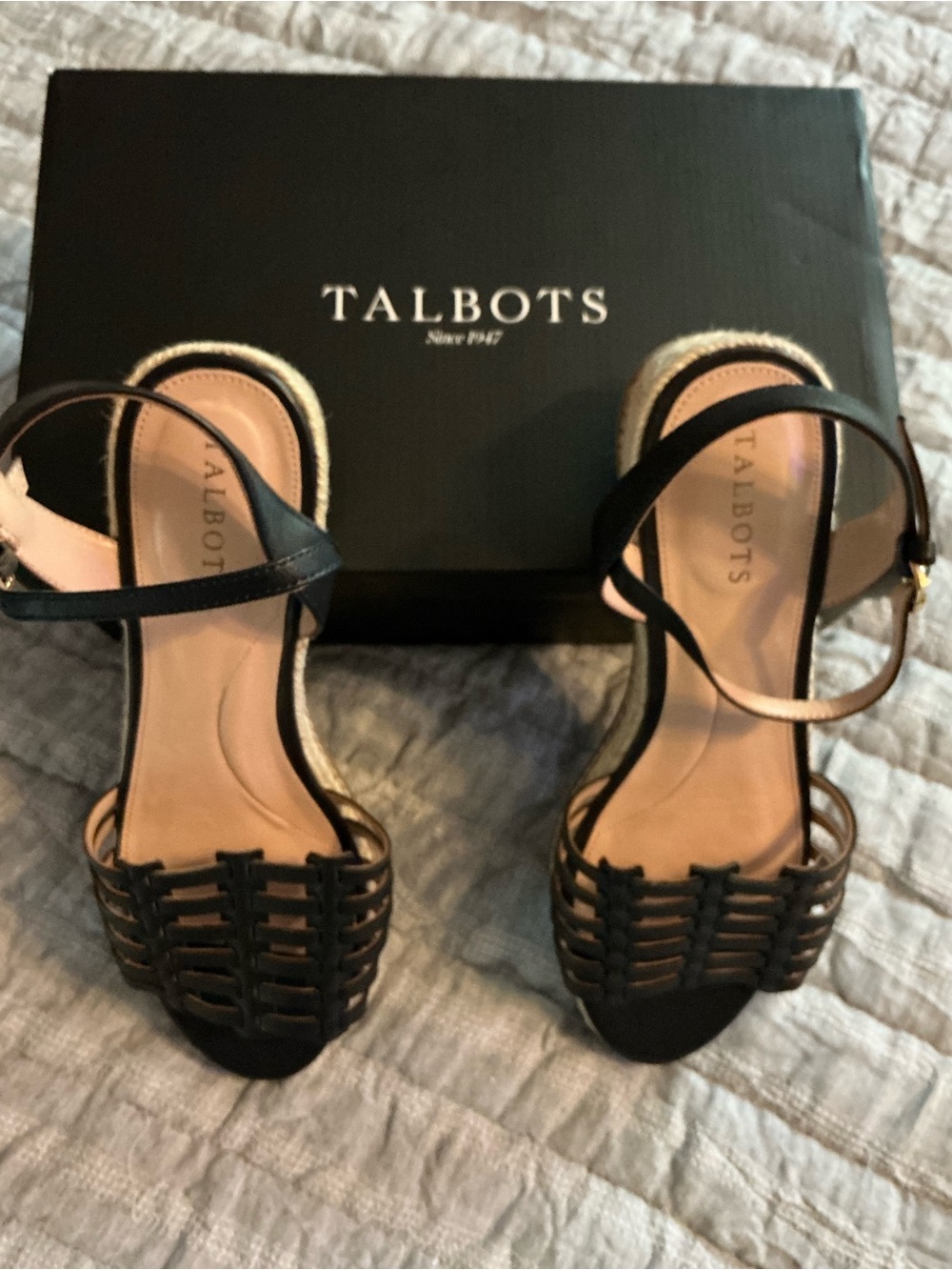 Talbots Navy Woven Strappy Ankle-Heel Sandals